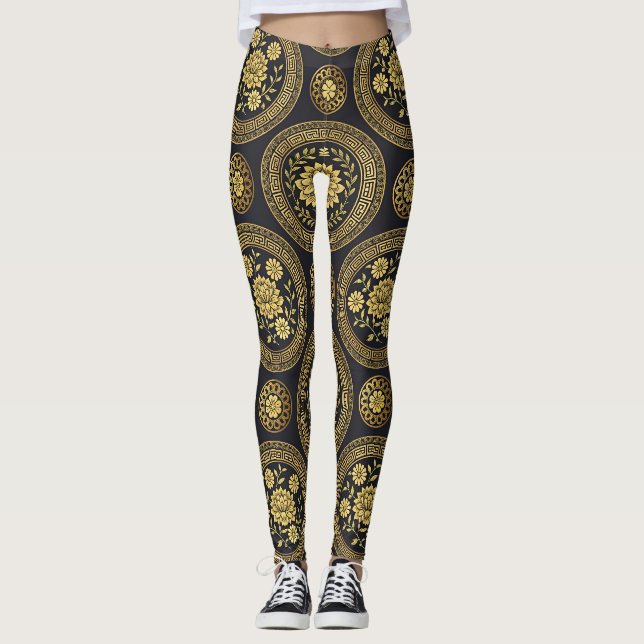 Leggings Emblème Mandala Lotus Or Luxueux (Devant)
