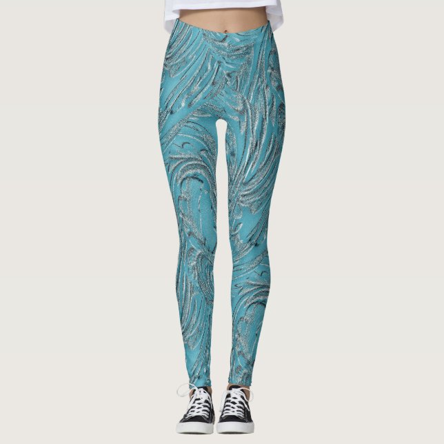 Leggings Embossé En Turquoise (Devant)