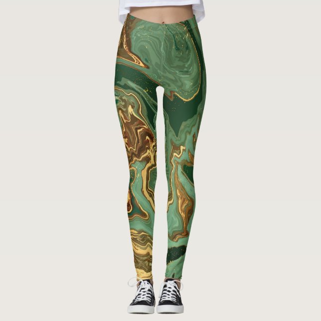 Leggings Emerald Elegance : Gold Marble Luxe (Devant)