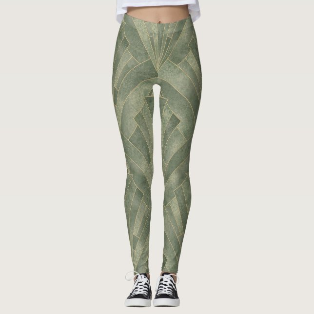 Leggings Emerald Green et Gold Art déco Motif (Devant)