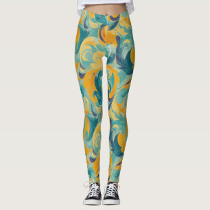 Leggings Emerald Green et Gold Paisley Abstrait inspiré