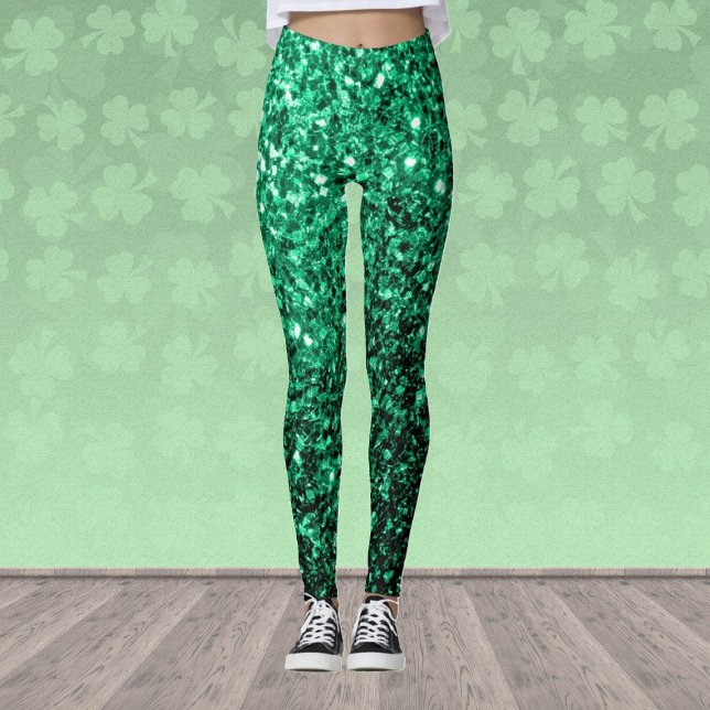 Leggings Émeraude de parties scintillant verte (Stand out in the gym with our breathable sparkly leggings in many different colors!)