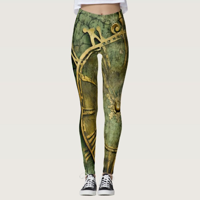 Leggings Émeraude Green Rustic Steampunk Horloge (12) (Devant)