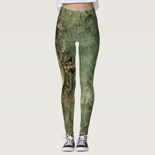 Leggings Émeraude Green Rustic Steampunk Horloge (4)