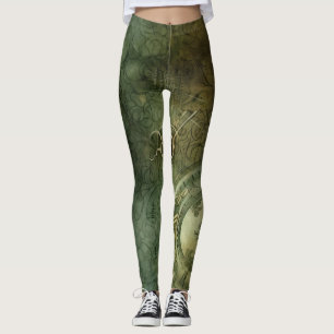 Leggings Émeraude Green Rustic Steampunk Horloge (5)