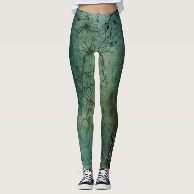 Leggings Émeraude Green Rustic Steampunk Horloge (8) (Devant)