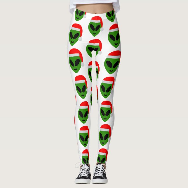 Leggings emoji alien père Noël vert (Devant)
