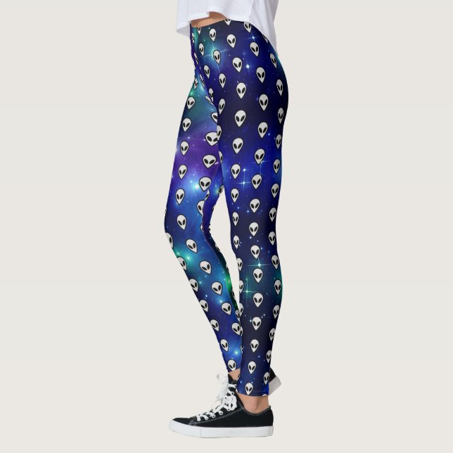 Leggings Emoji de tête d'alien cosmique céleste galactique (Gauche)