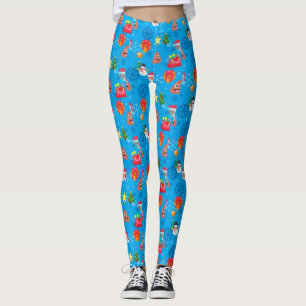 Leggings émoticône de Noël bleu