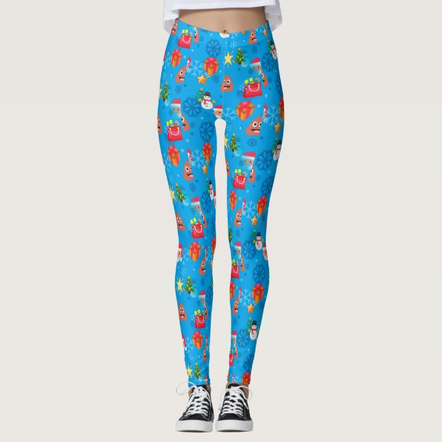 Leggings émoticône de Noël bleu (Devant)