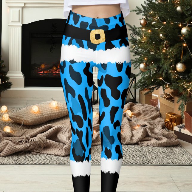 Leggings Empreinte de léopard bleu Noël costume du Père Noë (Créateur téléchargé)