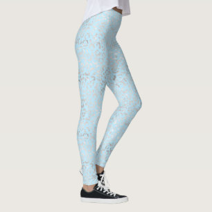 Leggings Empreinte de léopard bleu pâle et argent