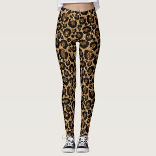 Leggings empreinte de léopard branché avec parties scinti