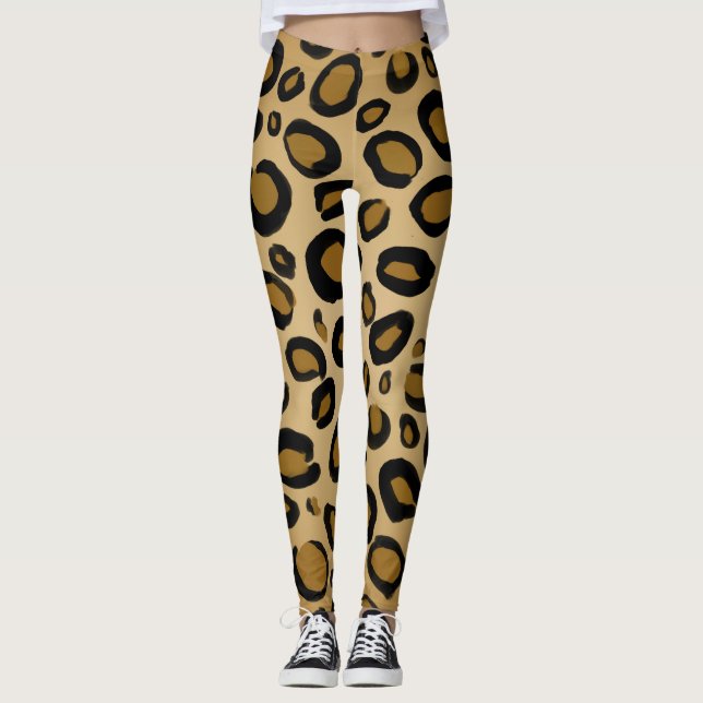 Leggings Empreinte de léopard Cheetah Peint Spots Or Beige  (Devant)