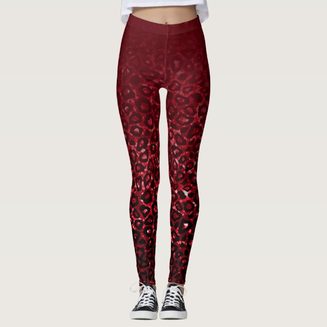 Leggings Empreinte de léopard de dégradé rouge foncé (Devant)