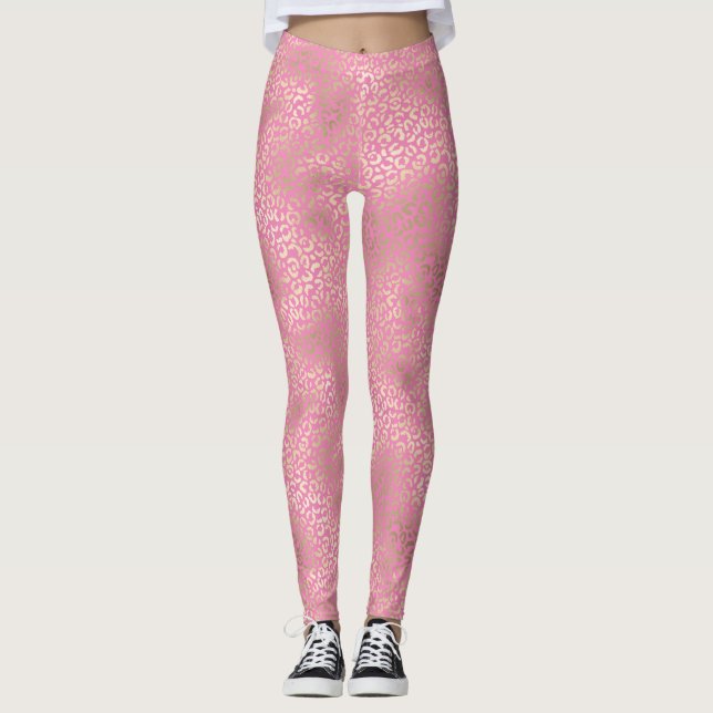 Leggings Empreinte de léopard de glamour rose fille (Devant)
