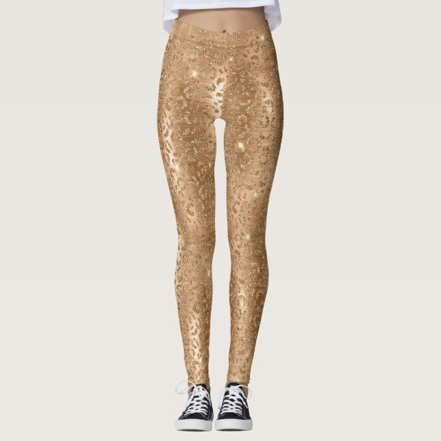 Leggings Empreinte de léopard Gold Glam Parties scintillant (Devant)