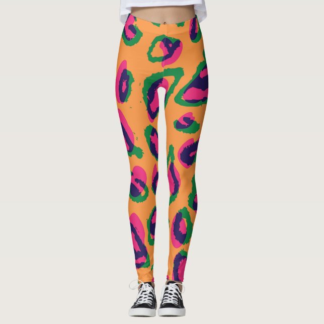 Leggings Empreinte de léopard, Motif animal coloré. (Devant)