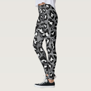 Leggings Empreinte de léopard noir, blanc, gris