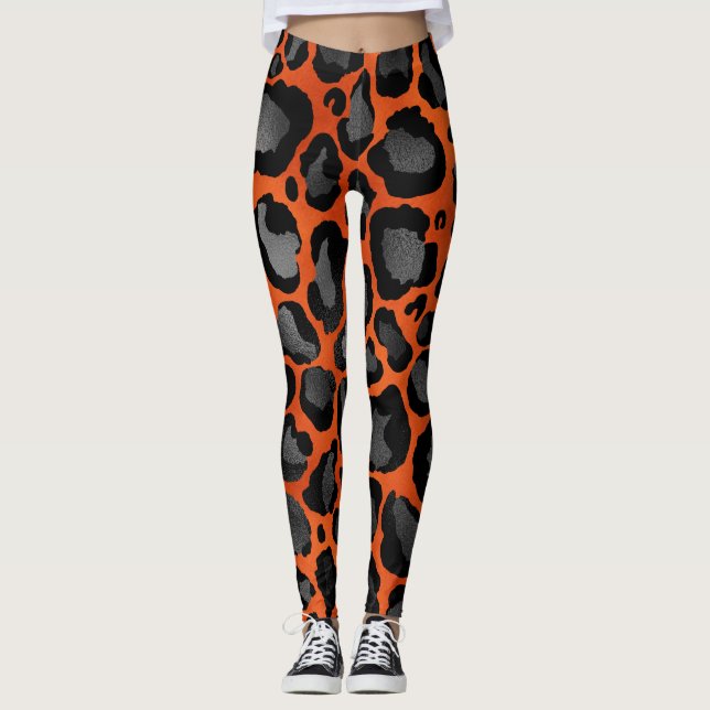 Leggings Empreinte de léopard orange et noir (Devant)