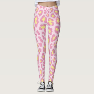 Leggings Empreinte de léopard rose et jaune