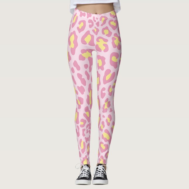 Leggings Empreinte de léopard rose et jaune (Devant)