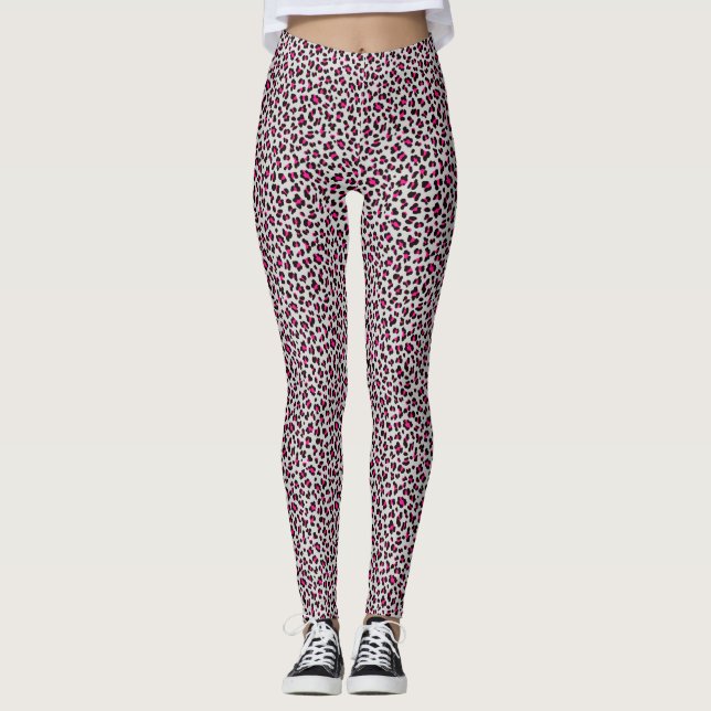 Leggings Empreinte de léopard rose néon (Devant)