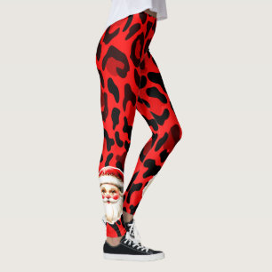 Leggings Empreinte de léopard rouge Retro Père Noël