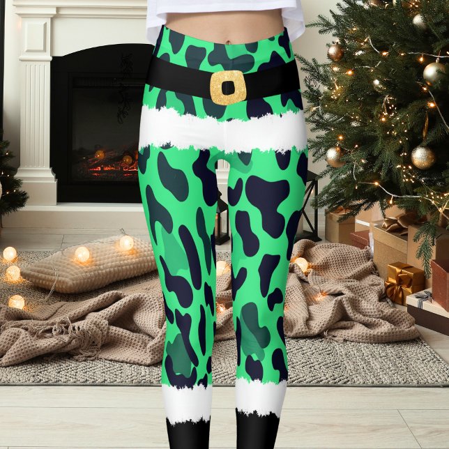 Leggings Empreinte de léopard vert Noël costume du Père Noë (Créateur téléchargé)