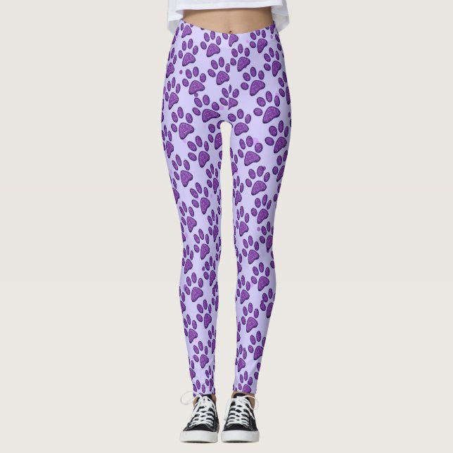 Leggings empreinte de patte de chat mousseux - violet (Devant)