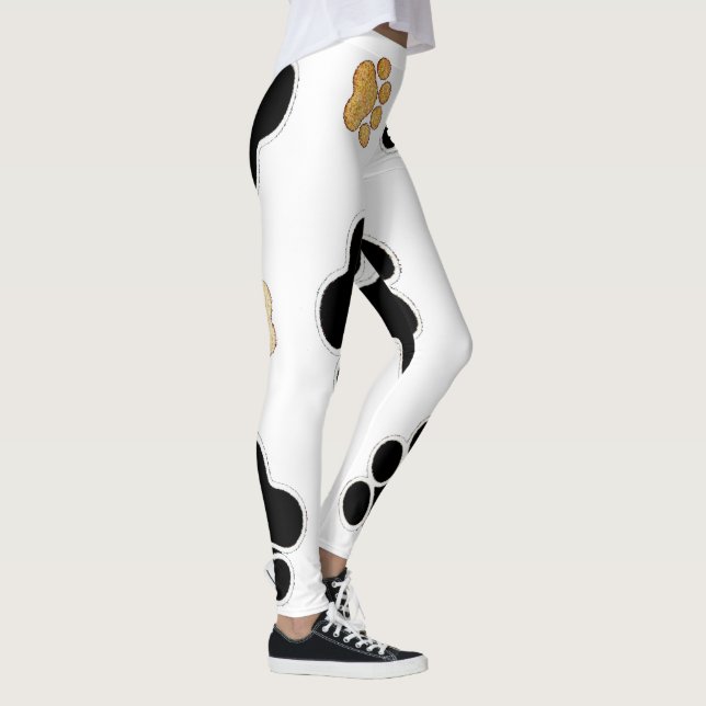Leggings Empreinte de patte de chien canine noir et bronzé  (Droite)