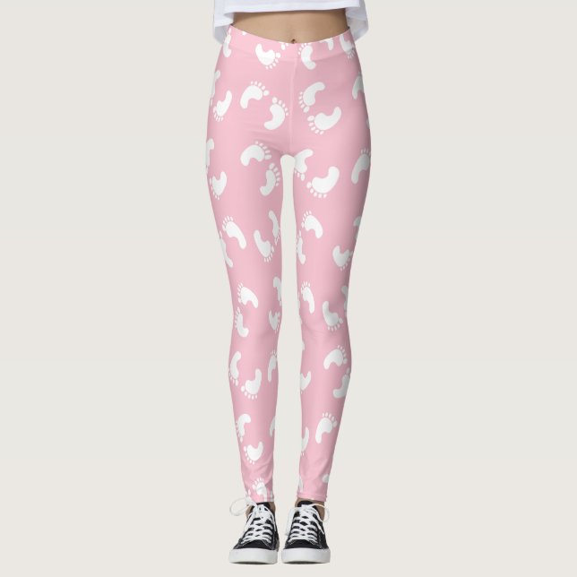 Leggings Empreintes Bébé, Pied Bébé, Marches, Fille Rose (Devant)