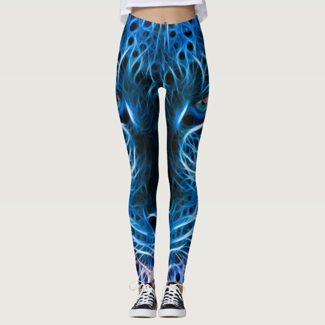 Leggings Empreintes de léopard bleu néon et pantal (Devant)