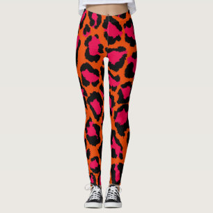 leggings empreintes de léopard orange et rose