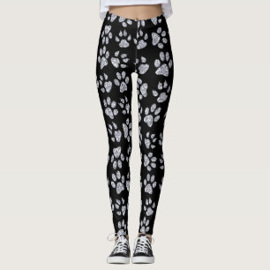 Leggings Empreintes de patte de chien argentées,Noir