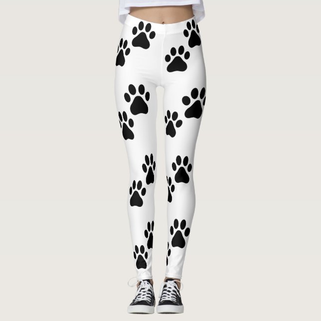 Leggings Empreintes de pattes blancs mignons (Devant)