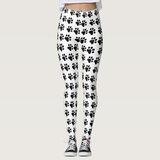 Leggings Empreintes de pattes blancs mignons (Devant)