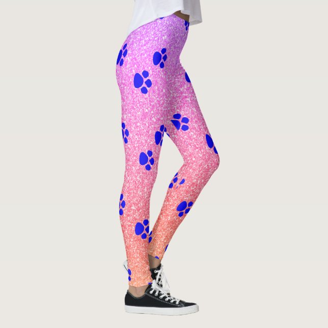 Leggings Empreintes de pattes Bleu Motifs Rose Rose Parties (Droite)