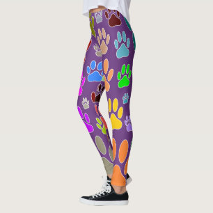 Leggings Empreintes de pattes de chiens partout sur pourpre