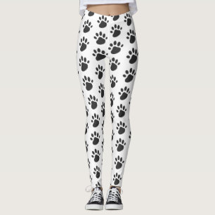 Leggings Empreintes de pattes mignons Motif blanc noir