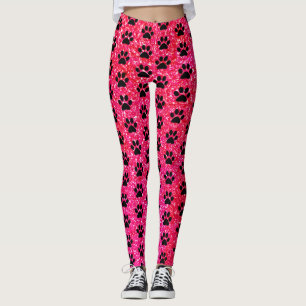Leggings Empreintes de pattes rose Parties scintillant roug