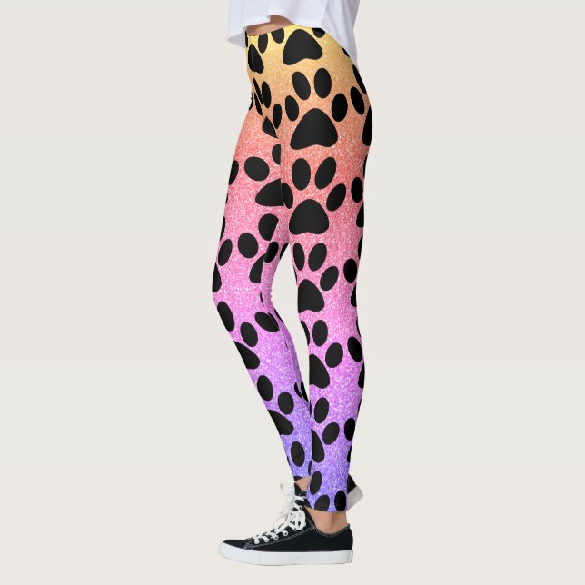 Leggings Empreintes de pattes Rose Rose Parties scintillant (Gauche)