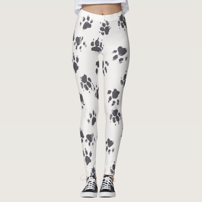 Leggings Empreintes Paw : Chien Monochrome Sans Seamless. (Devant)