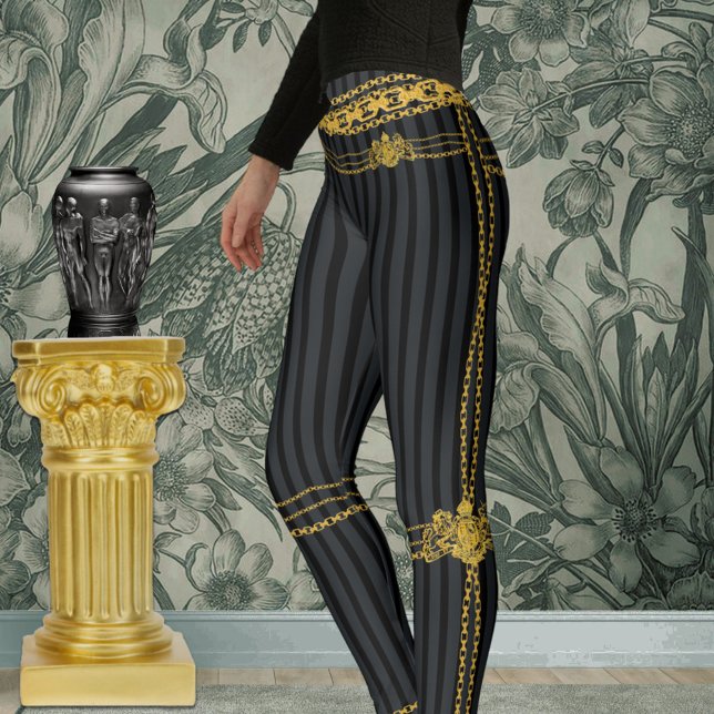 Leggings Empress Chaînes d'or Gris et Noir (Créateur téléchargé)