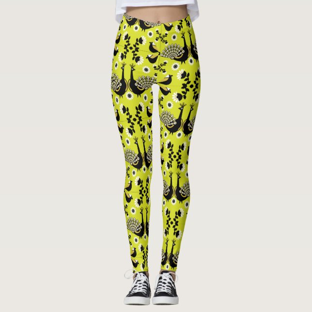 Leggings en art populaire de paon oiseau (Devant)