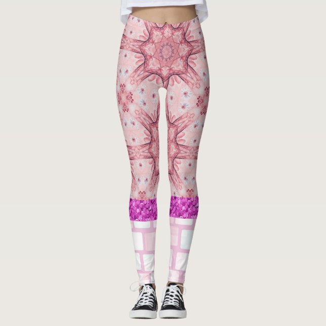 Leggings en brique rose mauve Floral (Devant)