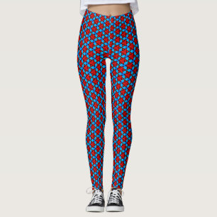 Leggings en carreaux étoilés rouges et bleu ciel