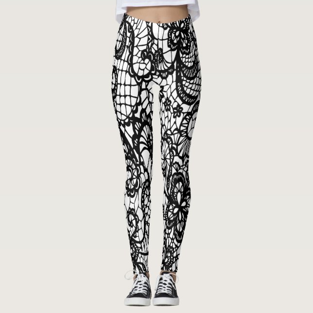 Leggings en dentelle noire et blanche SE DÉMARRER (Devant)
