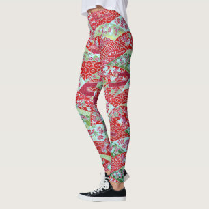 Leggings en origami floral rouge Washi japonais Yu