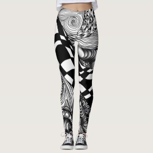 Leggings Enchevêtrement Abstrait en noir et blanc